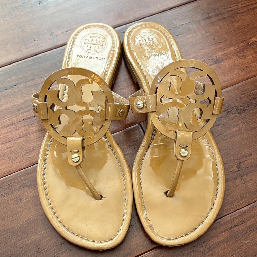 Tory Burch Miller Sandals Patent Leather Tan 10.5